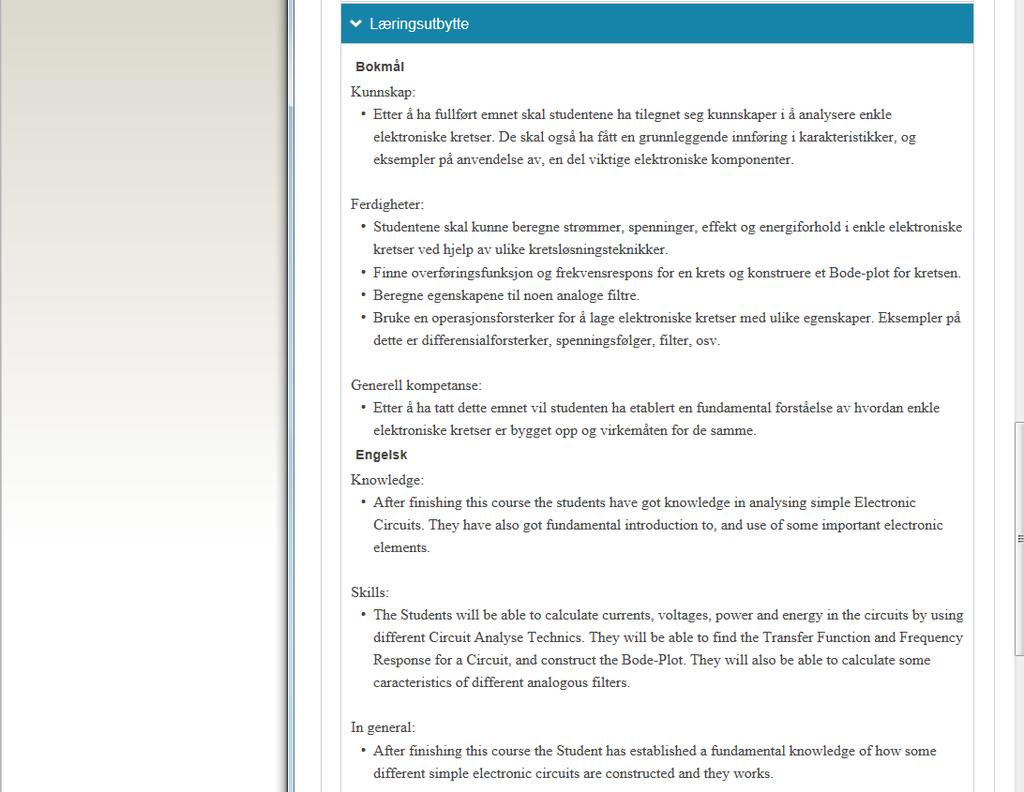 Læringsutbytte Vilkår for å gå opp til eksamen/vurdering.