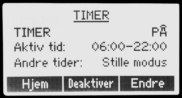 Når tidsur er valgt, står det Timer i øverste venstre hjørne av standardskjermbildet. Aktiver tidsuret ved å åpne Timer-menyen og trykke på Aktiver.
