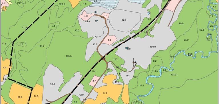 45 dekar jordbruksareal (fulldyrka jord) og omlag 350 dekar skog av varierende bonitet.