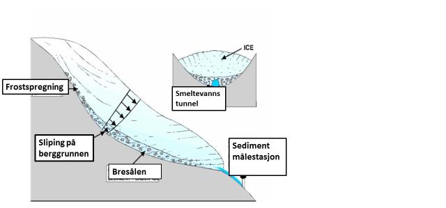 1.5 Sedimenttilførsel fra glasial erosjon Breerosjon er en effektiv prosess som tilfører mye sedimenter til vassdragene.