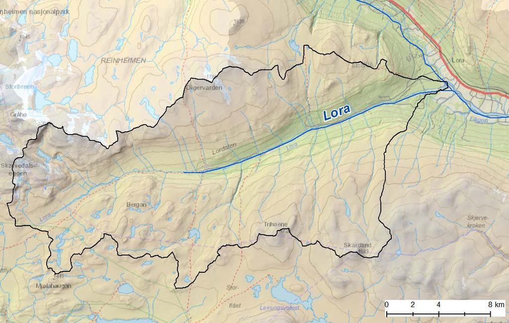 3.6 Lora og Jora Tabell. 3.5. Lora, areal og midlere årstilsig. km 2 Midlere årstilsig (millioner m 3 /år) Lora 353 205 Fig. 3.43.