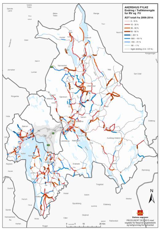 Figur 9 - Endringer i trafikken på riks- og fylkesveiene