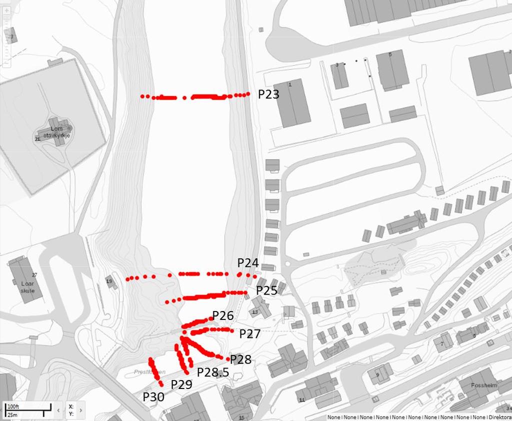 Oversiktskart 2 Oversiktskart med plassering av tverrprofiler i Bøvra ved Lom sentrum og videre