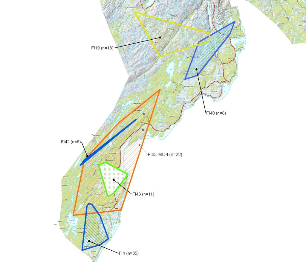 Appendix 2: Områdebruken til binnene FI4,FI19, FI40, FI42, FI43 og FI63-MO4 i Sør-Varanger i perioden 2005-2008.