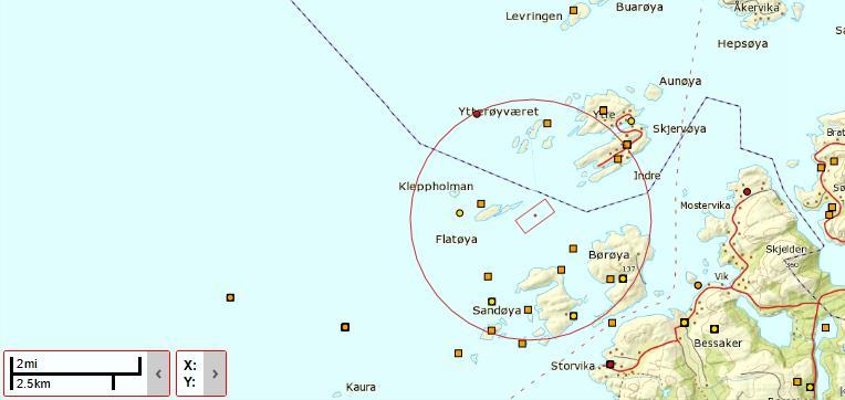 Figur 8. Den røde sirkelen viser artsregistreringer som ligger innenfor en 3km radius for lokaliteten. (Kilde: Artsdatabanken.) Figur 9.