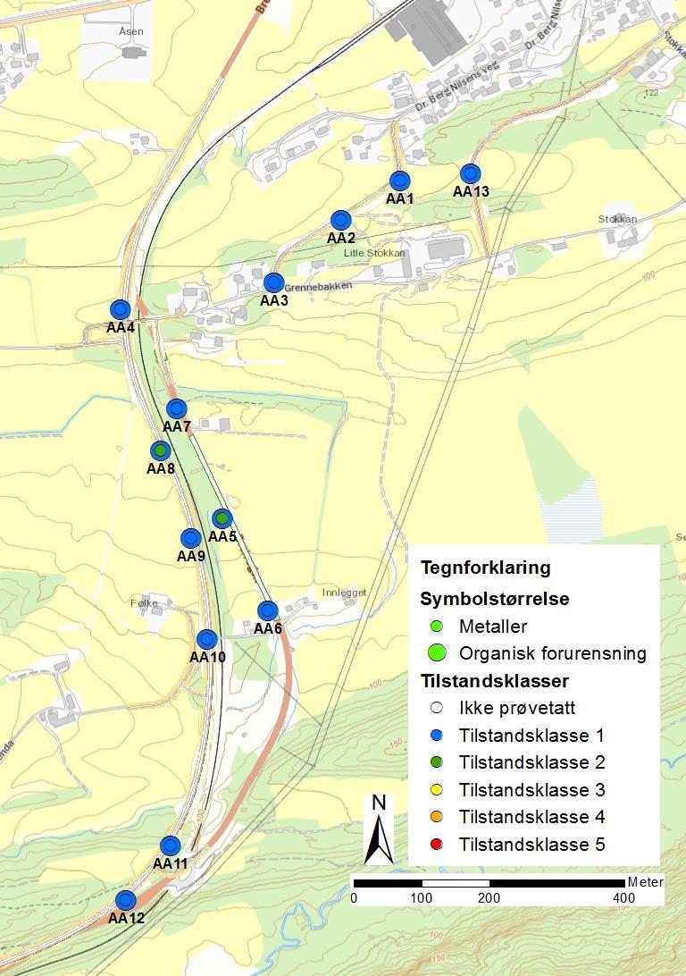 5.3 Vurdering av forurensning i forhold til tiltak og arealbruk Påvist forurensning er framstilt i figur 5.1.