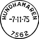 05.1970 HUNDHAMAREN Innsendt 7562 Stempel nr. 2b Type: I22N Fra gravør 26.05.1970 HUNDHAMAREN Innsendt 7562 Stempel nr. 2 slått i blå farge Registrert brukt 20-4-84 TK Stempel nr.