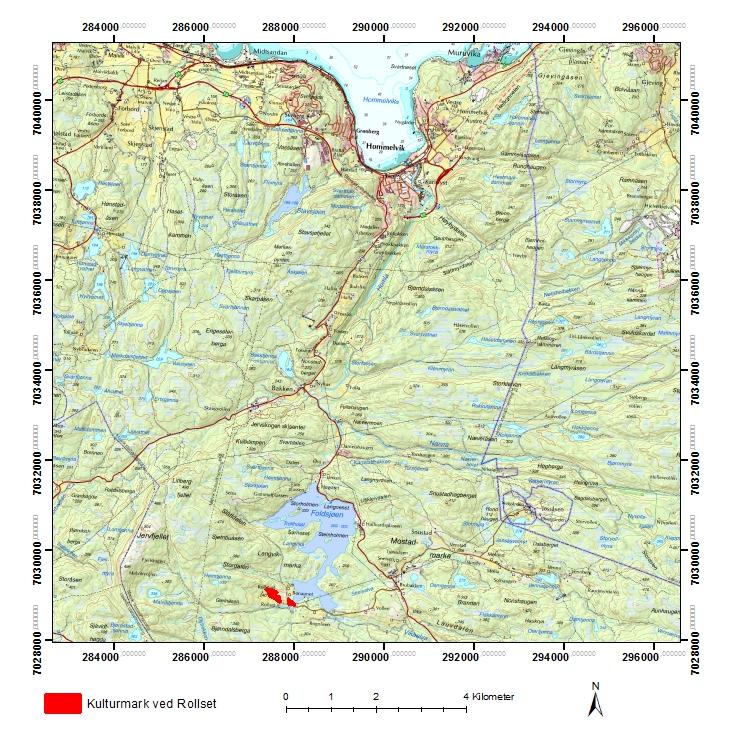 3 NATURTYPEBESKRIVELSE AV KULTURMARK VED ROLLSET Kulturmarkslokalitetene ved Rollset (Gnr 70, bnr 6) ligger i Mostadmarka ca. 17 km sørover fra Hommelvik i Malvik kommune (fig. 1).