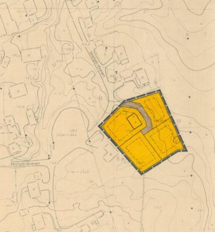Nordre del av planen: Fradelte tomter i dag i svingen av Vestgårdveien ble fradelt etter godkjent reguleringsplan for Vestgårdveien 19, fra 1989. Det gjelder bruksnrs. 97, 130, 131 og 132.