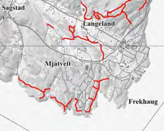 Stisambandet (turkartveger), markert med rødt i temakartet i kommuneplanen I temakartet i kommuneplanens arealdel er det