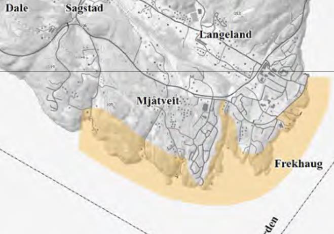 Eit viktig regionalt friluftsområde markert med gult.