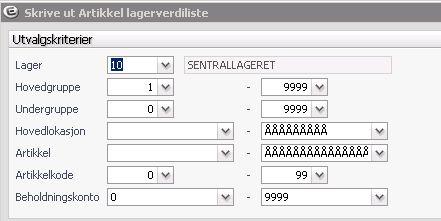 Utvalgskriterier: Dersom du har flere beholdningskonti kan du for eksempel velge ut en bestemt beholdningskonto du ønsker å få verdien på.