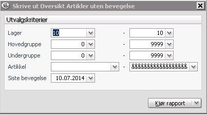 Artikler uten bevegelse Meny: Rapporter>Artikler>Oversikt Artikler uten bevegelse Hyllevarer er det alltid ønskelig å ha en oversikt over.