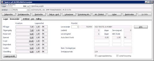 Artikkel/beholdning Spørre på artikkelinformasjon Meny: Spørrebilder>Artikkel/beholdning>Spørre på artikkelinformasjon Dette er et mye brukt program for de som bruker lagerstyring da det viser med et