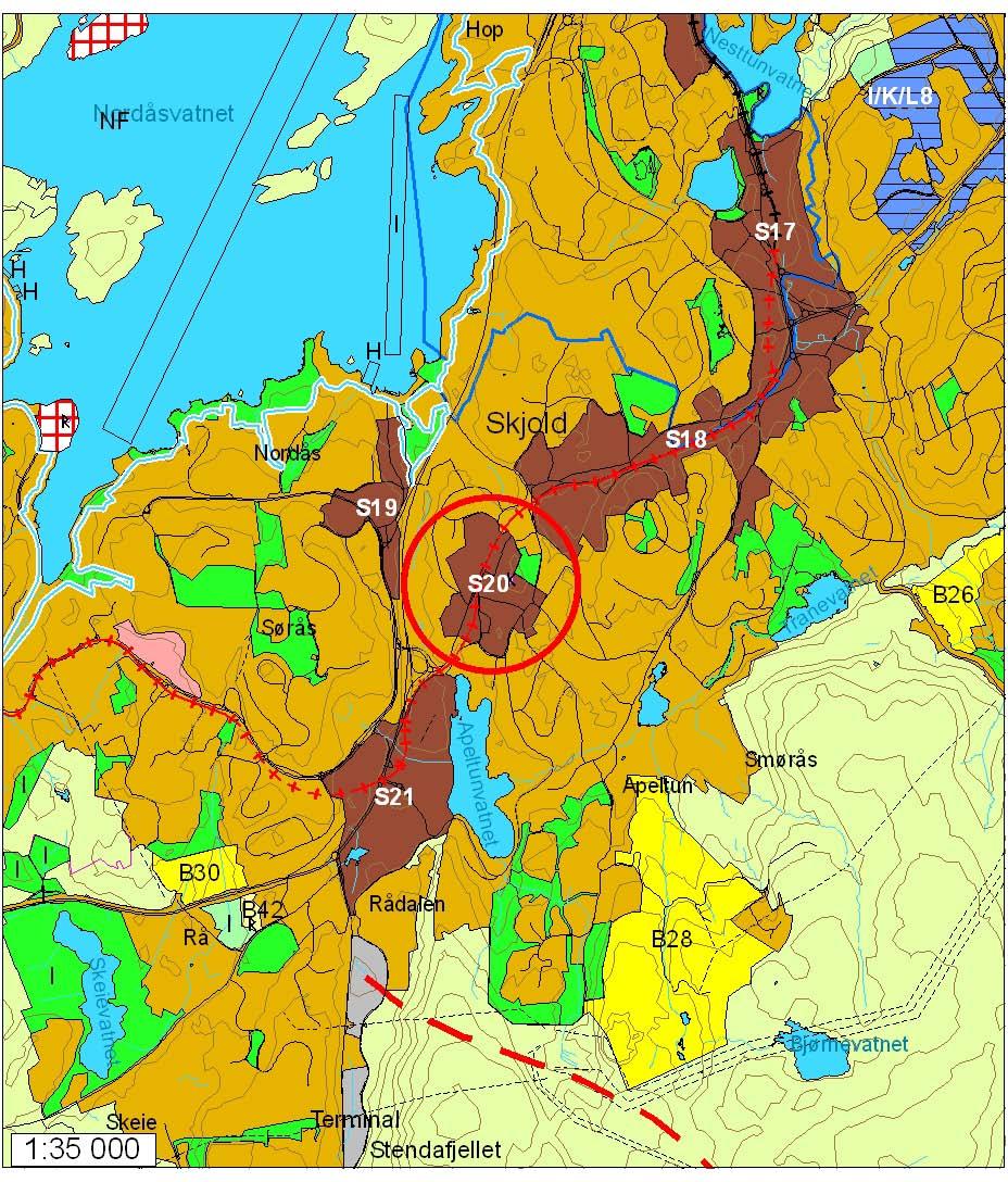 Endring nr. 27 Skjold S20 Endret fra Senterområde til Byggeområde.