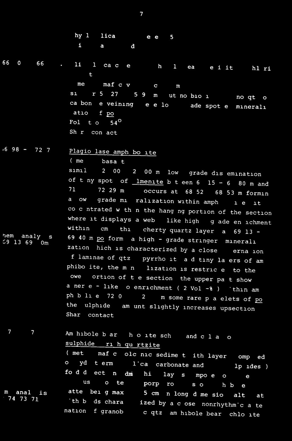 FOLLDAL VERK *å - 7 avel.tverrflelkt Phyllosilicate schlieren: 58. Knife sharp boundary: 58. 66.70-66.98 : Sli htl calcareous am hibole bear.