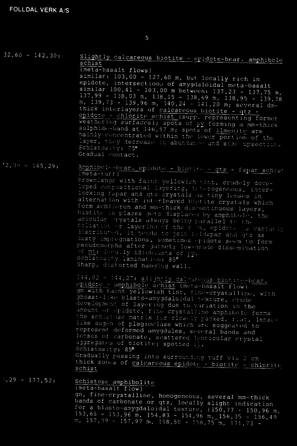 abundance and size upsection. Schistosity: 750 Gradual contact. 2,30-145,29: Am hibole-bear.