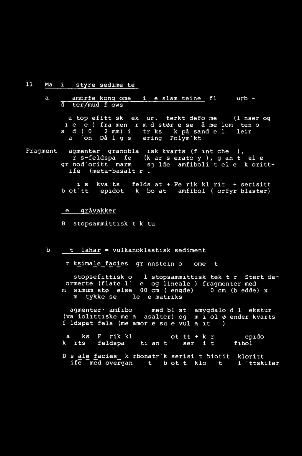 FOLLDAL VERK Ah Tverelkalet 11. Matriks st re sedimenter metamorfe kon lomeratiske slamsteiner(fluxo-turbiditter mud flows) Blastopsefittisk tekstur.