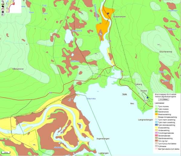 Grunnvannsundersøkelser ved Jule i Lierne kommune 6 2.3 Geologiske forhold Løsmassene ved industriområdet består av morene (se figur 2).