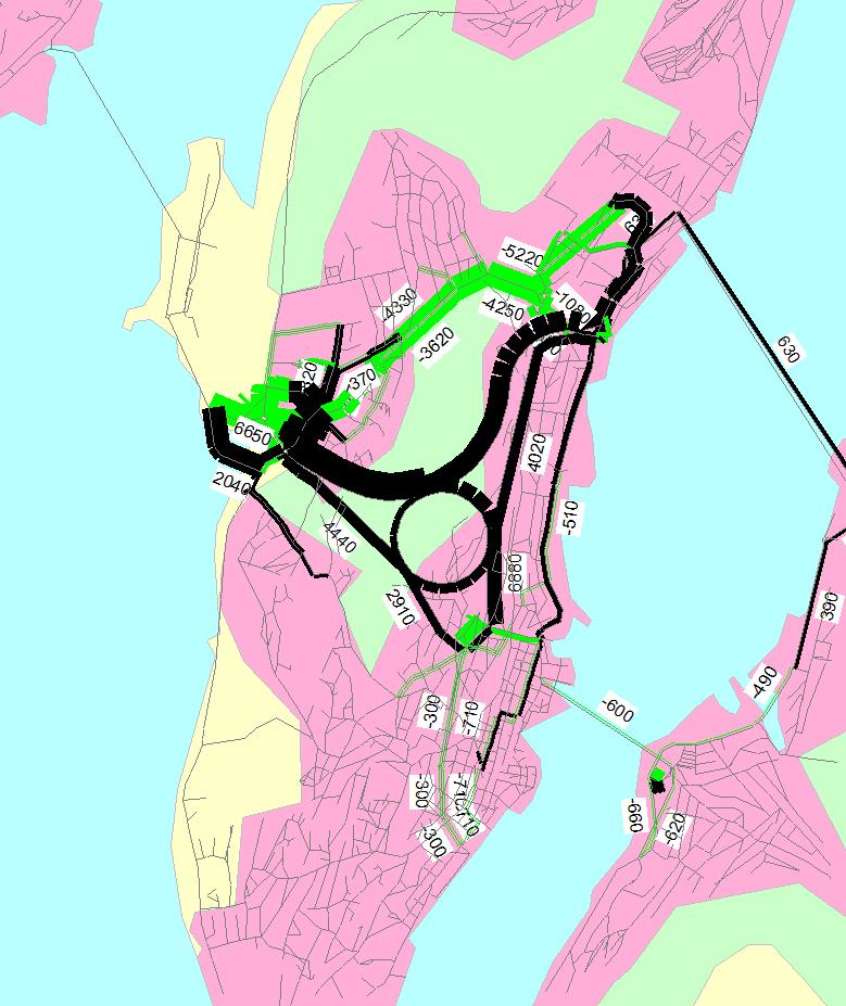 Figur 24 Trafikken (ÅDT) ved utbygging av alternativ 5 sammenlignet med dagens vegnett i 2014.