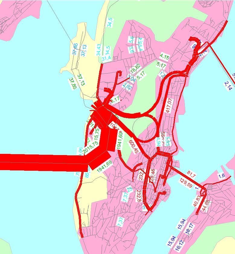 Figur 36 Viser hvor trafikken som benytter den nye tunnelen