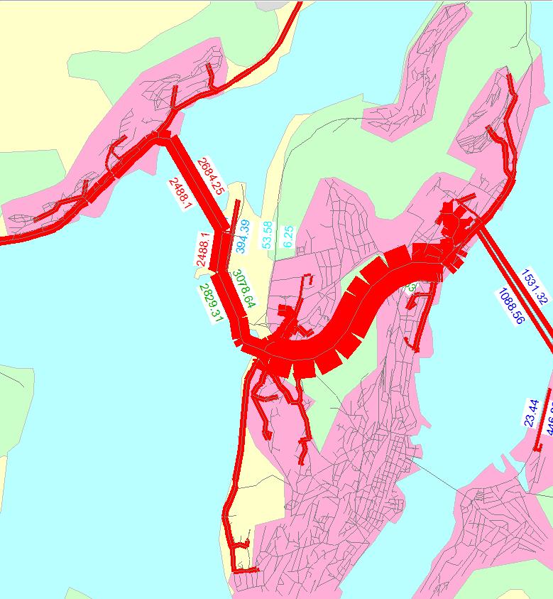 Figur 42 Viser hvor trafikken som benytter den nye tunnelen