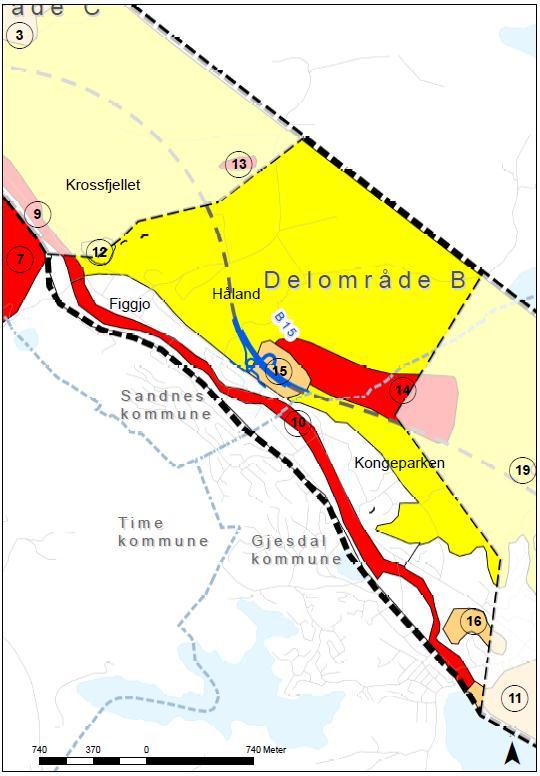 E39 Ålgård-Hove Tilleggsutredning delområde B - Håland Figur 3.8. Verdikart med alternativ B9. Figur 3.9. Verdikart med alternativ B15.