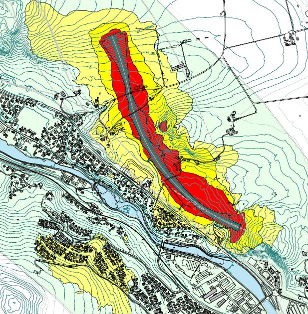 E39 Ålgård-Hove Tilleggsutredning delområde B - Håland Figur 3.21. Støysituasjon Figgjo-Håland alternativ B9 uten og med støyskjerm (utsnitt). Figur 3.22.