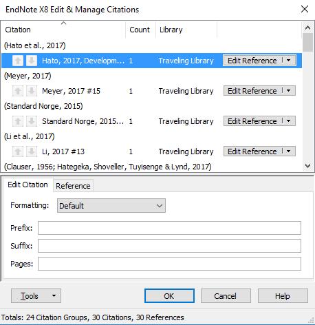 Rediger og slett henvisninger For å redigere referansene i et Word-dokument, bruker du funksjonen Edit & Manage Citation(s). NB: Ikke skriv direkte inn i formaterte EndNote-felt!