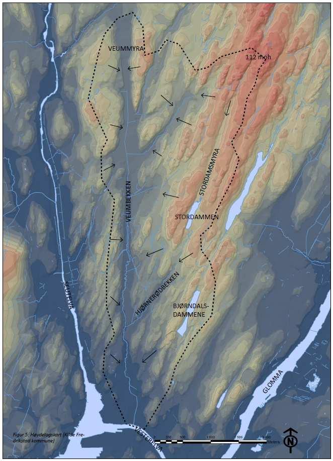 7.1.2 Landskap Veumdalens landskap domineres av grunne daler som går i fallets retning. Terrenget har svakt fall, og faller generelt fra nord mot sør med lite fall i vest og større fall i øst.