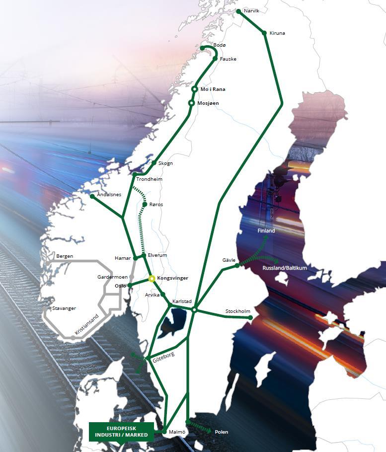 1. Konkurransedyktige banekorridorer for eksportnæringene o NTP 2018-2029 tilrettelegger for en ny eksportkorridor fra Bodø i nord til Sverige og Europa over Kongsvinger, basert på elektrisk drift