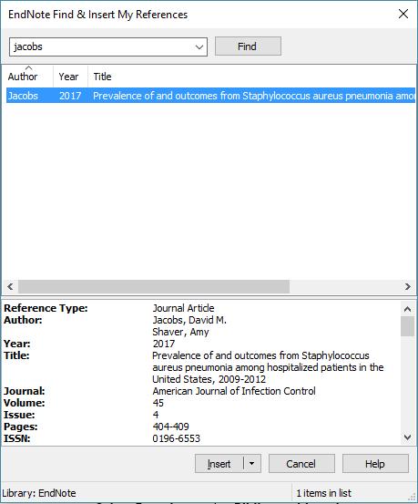 EndNote og Word Når du har lastet ned Cite While You Write-utvidelsen for Word og koblet den sammen med EndNote Online-kontoen, kan du sette inn referansene derfra i et Word-dokument.