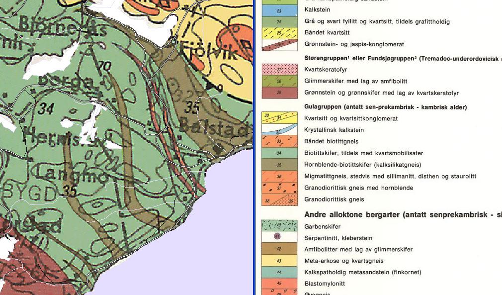 2. BERGGRUNN OG OPPSPREKKING Bergmassen som kan forventes å påtreffes i bergskjæringene er etter berggrunnsgeologisk kart fra NGU forventet å være biotittskifer, til dels med kvartsobilisater,