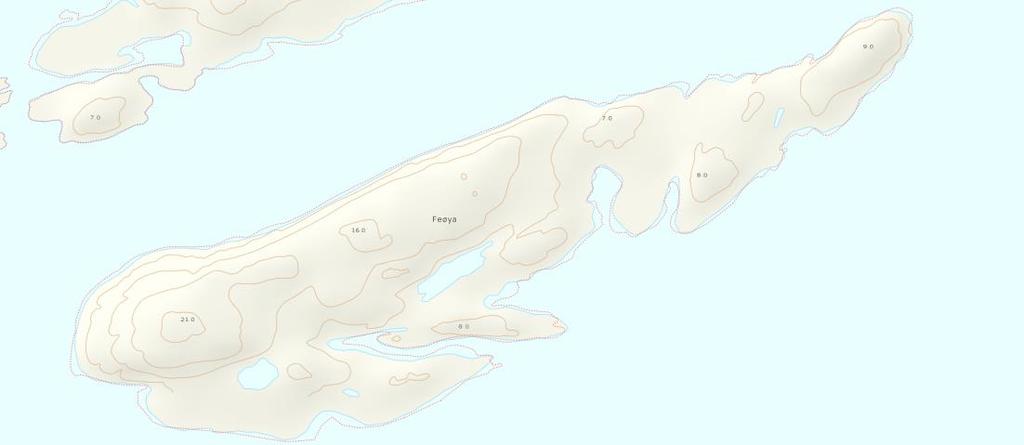 Bilde 3. Feøya har lang form og lett kupert terreng. 1.