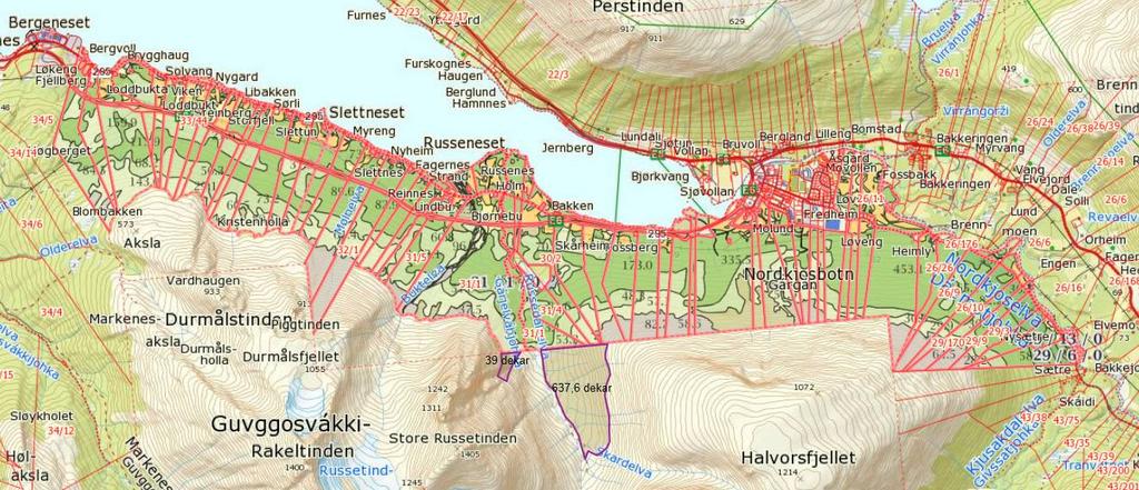 Kart: Rådmannens innstilling: Viltutvalget i Balsfjord godkjenner det omsøkte valdet med et tellende areal på 13125 dekar tellende areal. Valdet får navn Nordkjosbotn og er vald nr.