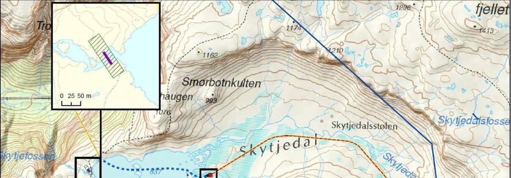 Figur 1: Skytjedalsvatnet med inngrep (frå konsesjonssøknaden). 3.