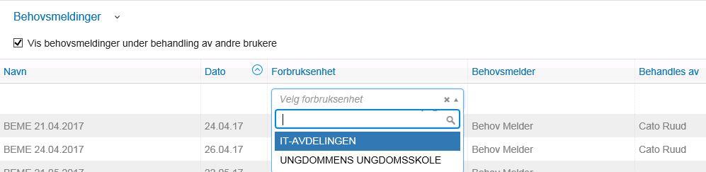 Informasjon om behovsmeldinger I utgangspunktet ser du kun dine og ikke påbegynte behovsmeldinger.