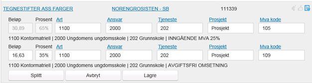 Du kan også endre kontering bare på en enkeltlinje hvis det kun er den ene linjen som skal ha en annen kontering.