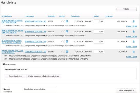 Du kan også legge til ytterligere artikler i en eksisterende handleliste. Gå til artikkelsøk, søk frem artikkelen du ønsker å legge til og klikk på «Handleliste».