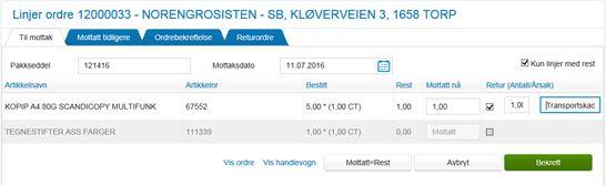 Hvis du ikke forventer flere varemottak på ordren, kan du deretter trykke «Avslutt ordre», dette bør avtales med leverandør.