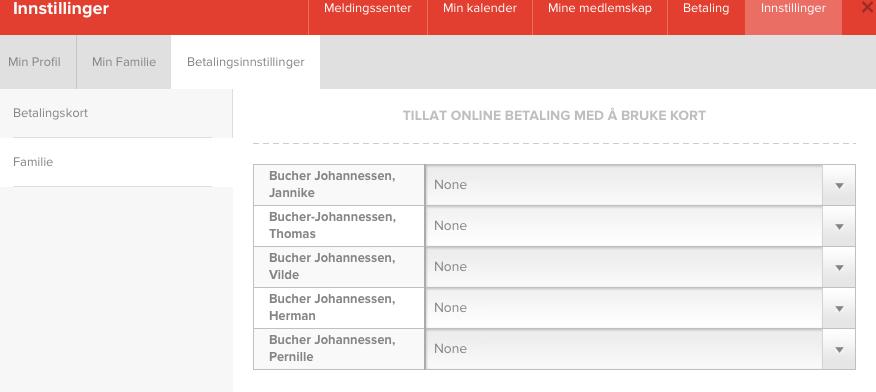 Betalingsinstillinger (du må stå i hovedmedlemsskapet for å få dette