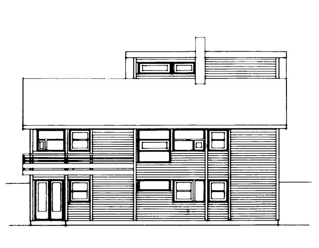 Ca 8 meter Boliger i Åslandveien Fasadetegning sydøst viser at eneste luftemulighet fra hems (hjemmekontor/soverom) for mange boliger er to smale vinduer på toppen av huset.