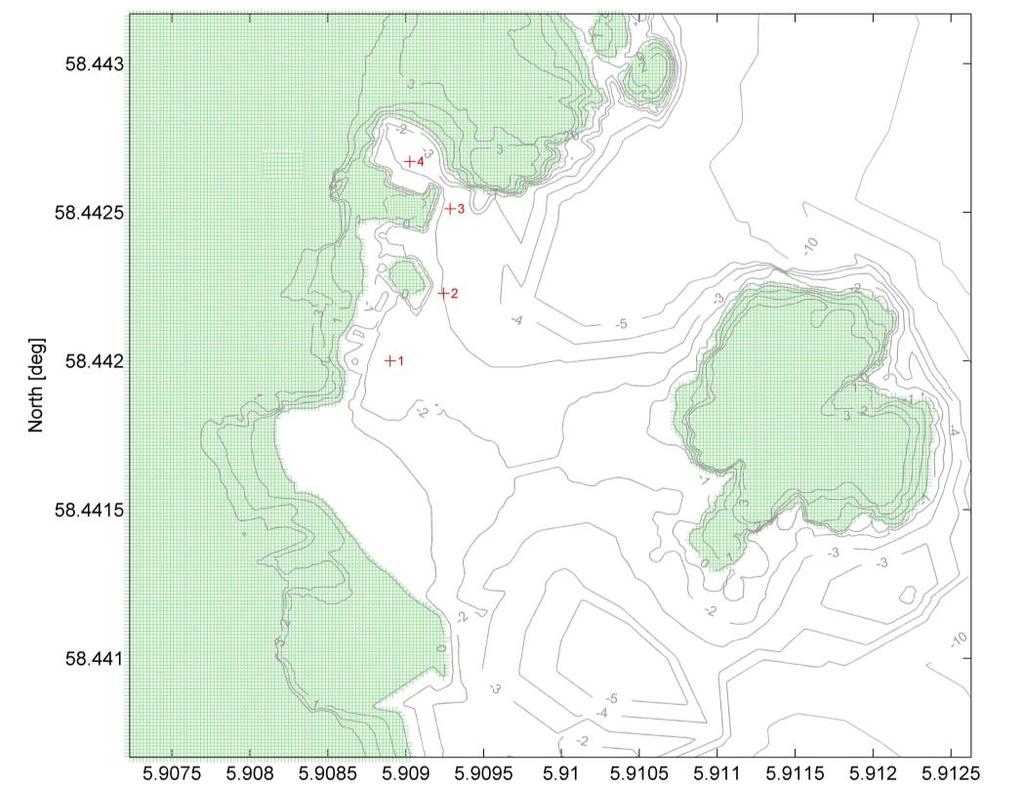 Vannlinje ved vannstand lik 200 års stormflo i år 2100 (+2.