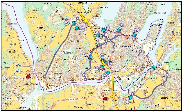 to bompengeringer; én rundt hver av byene. Som prinsipp bør disse ringene kunne virke samtidig, men de bør også kunne operere hver for seg i perioder.