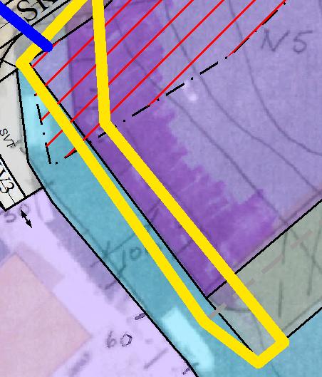 Side 5 av 8 Plankart kombinert med skisse av 31.01.2017 fra plankonsulent. Blå markering øverst til venstre viser justering av kulvert.