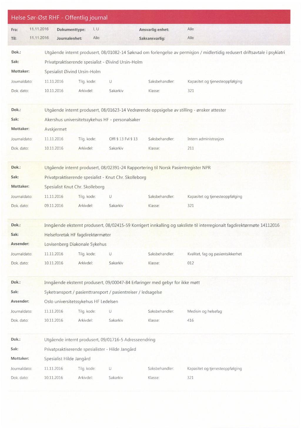 Fra: 11.11.2016 Dokumenttype: I, U Ansvarlig enhet: Alle Dok.