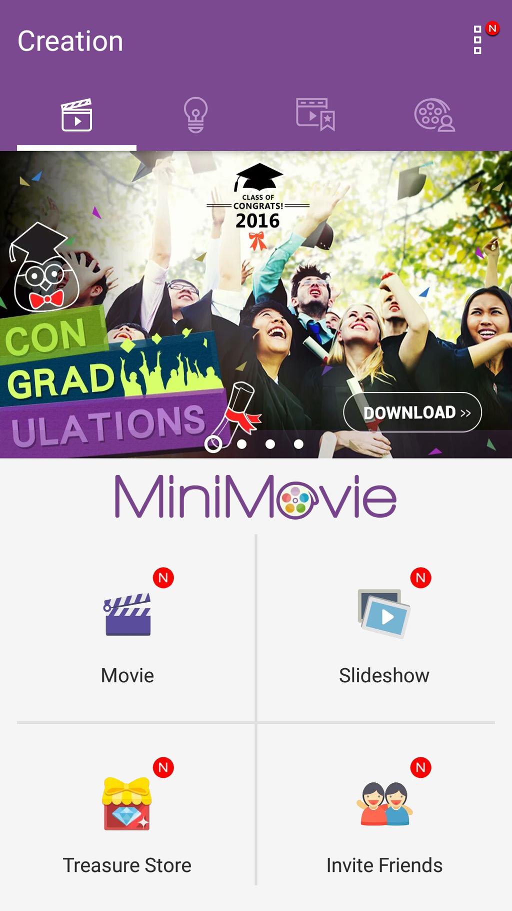 Bruke MiniFilm Gjør bilder om til en film med tema eller generell lysbildevideo med MiniMovie-appen. Slik oppretter du en MiniMovie: 1.