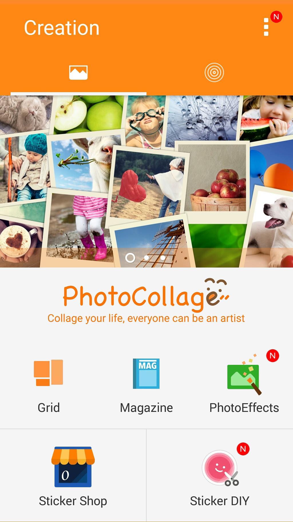 Fotomontasje Bruk PhotoCollage-appen for å lage en montasje fra bildesamlingen din. Du kan starte PhotoCollage-app ved å trykke PhotoCollage.
