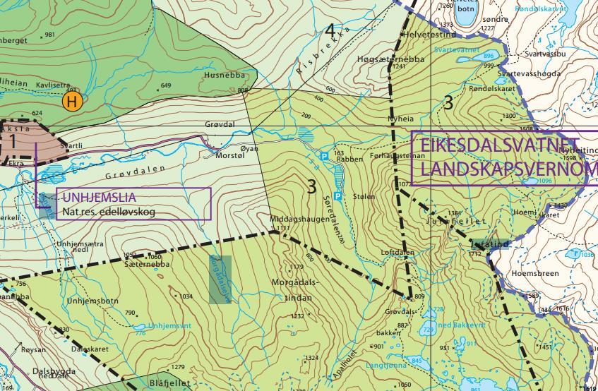 Grøvdalen er i kommuneplanens arealdel avsatt til LNF-formål. Rauma kommune har delt LNF formålet inn i fire ulike ulike soner og knyttet forskjellige retningslinjer for disse.