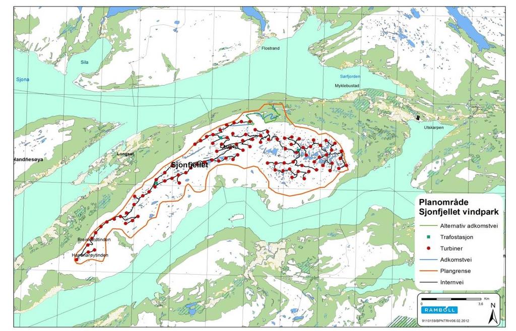 2.2 Hoveddata utbyggingsplaner Norsk Grønnkraft planlegger en total installert effekt på inntil 350 MW i Sjonfjellet vindkraftverk. 2.2.1 Vindturbiner På det nåværende tidspunkt er det mest aktuelt å benytte 100 x 3 MW vindturbiner ved en utbygging av Sjonfjellet vindkraftverk.